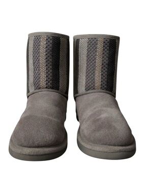Ugg Classic Short Rare Woven Panel Gray Suede Winter Boots Women 7 #F19015J